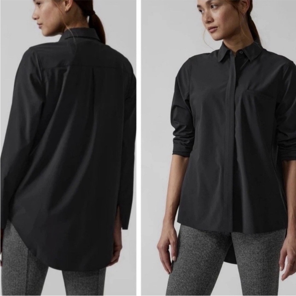 Athleta Urbanite Top 2.0 Black Button Up Modern Versatile Shirt Women’s Small